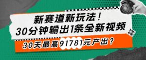 新赛道新玩法!30分钟输出1条全新视频，30天最高91781元产出?-网创资源