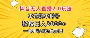 （13233期）抖音无人直播2.0玩法，不违规不封号，轻松日入3000+，一部手机0粉开播-网创资源