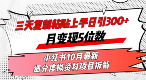 （13077期）三天复制粘贴上手日引300+月变现5位数小红书10月最新 细分虚拟资料项目…-网创资源