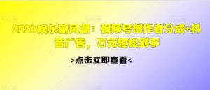 2024娱乐新风潮：视频号创作者分成+抖音广告，万元轻松到手-网创资源