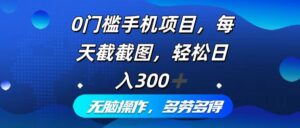 （12451期）0门槛手机项目，每天截截图，轻松日入300+，无脑操作多劳多得-网创资源