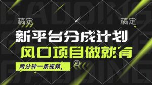 （12442期）最新平台分成计划，风口项目，单号月入10000+-网创资源