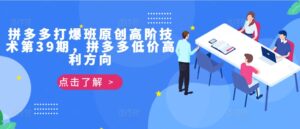 拼多多打爆班原创高阶技术第39期，拼多多低价高利方向-网创资源