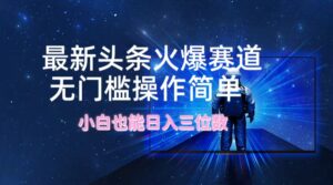 （12300期）最新头条火爆赛道，无门槛操作简单，小白也能日入三位数-网创资源