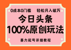 （12100期）头条100%原创玩法，暴力起号详细教程，0成本无门槛，简单上手，单号月…-网创资源