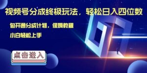 视频号分成终极玩法，日入几张，绝对的风口项目，小白也能轻松上手-网创资源