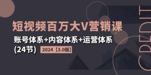 （11795期）2024短视频·百万大V营销课【3.0版】账号体系+内容体系+运营体系(24节)-网创资源
