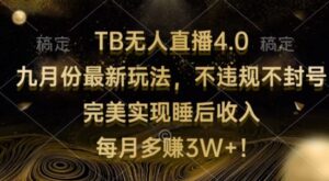 TB无人直播4.0九月份最新玩法，不违规不封号，完美实现睡后收入-网创资源