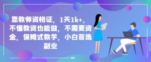 靠教师资格证，1天1k+，不懂教资也能做，不需要资金，保姆式教学，小白首选副业-网创资源