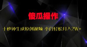 傻瓜式操作，十秒钟生成原创视频 小白轻松月入2W+-网创资源