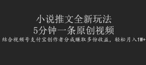 小说推文全新玩法，5分钟一条原创视频，结合视频号支付宝创作者分成赚取多份收益，轻松月入1W+-网创资源