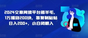 2024文章阅读平台薅羊毛，1万播放200块，靠复制粘贴日入200+，小白闭眼入-网创资源