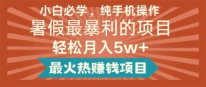 （11583期）新手必会，纯手机操控，暑期最赚钱的新项目轻轻松松月入5w 最火热挣钱的项目-网创资源