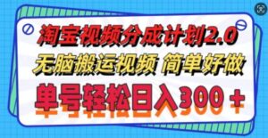 淘宝视频分成计划2.0.无脑搬运视频，单号轻松日入3张，可批量操作-网创资源