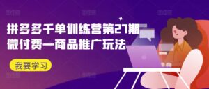 拼多多千单训练营第27期微付费—商品推广玩法-网创资源