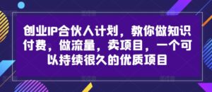 创业IP合伙人计划，教你做知识付费，做流量，卖项目，一个可以持续很久的优质项目-网创资源