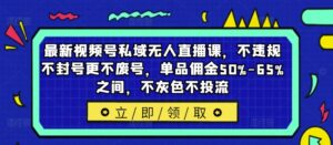 最新视频号私域无人直播课，不违规不封号更不废号，单品佣金50%-65%之间，不灰色不投流-网创资源