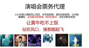 （11421期）演唱会票务代理商，2024年最火蓝海项目，全网最低的价格，小白一min上…-网创资源
