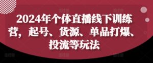 2024年个体直播训练营，起号、货源、单品打爆、投流等玩法-网创资源