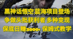 黑神话悟空，蓝海项目登场，争做头批获利者，多种变现日赚3k，保姆式教学-网创资源