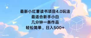 最新小红薯读书项目4.0玩法，最适合新手小白 几分钟一条作品，轻松简单-网创资源