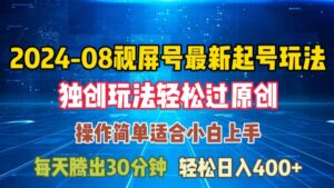 08月视频号最新起号玩法，独特方法过原创日入三位数轻轻松松【揭秘】-网创资源