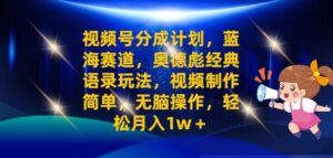 视频号分成计划之奥德彪经典语录玩法，视频制作简单，无脑操作，轻松月入1w-网创资源