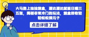 大马路上捡捡烟盒，溜达溜达就能日赚三五张，揭秘非常冷门的玩法，烟盒回收轻轻松松搞元子-网创资源