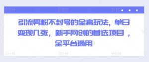 引流男粉不封号的全套玩法, 单日变现几张，新手网创的首选项目 ,全平台通用-网创资源