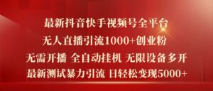 全新抖音和快手微信视频号全网平台没有人直播引流1000 精确自主创业粉，日轻轻松松转现5k 【揭密】-网创资源