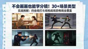 （18591期）不会画画也能学分镜！30+场景类型实战拆解：约会戏打斗戏枪战戏恐怖戏全覆盖-网创资源