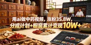 用ai做中药视频，涨粉35.8W，分成计划+橱窗累计变现10W+-网创资源