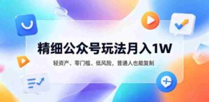 精细公众号玩法月入1W，轻资产、零门槛、低风险，普通人也能复制【揭秘】-网创资源
