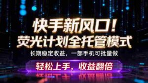 （18713期）快手新风口！荧光计划全托管躺赚，不用自己干，批量操作月入3W+-网创资源