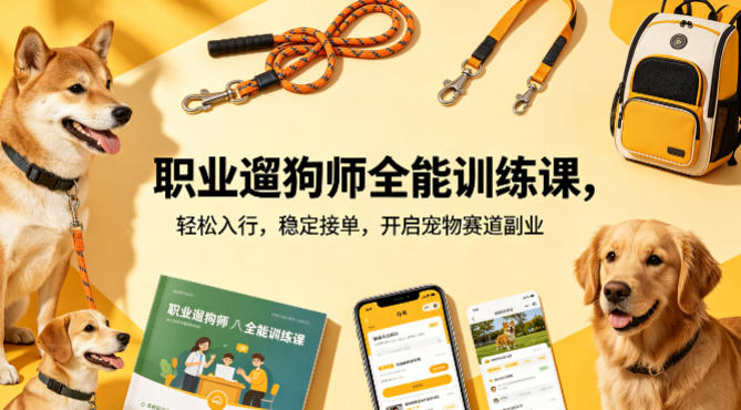 职业遛狗师全能训练课，轻松入行，稳定接单，开启宠物赛道副业-网创资源