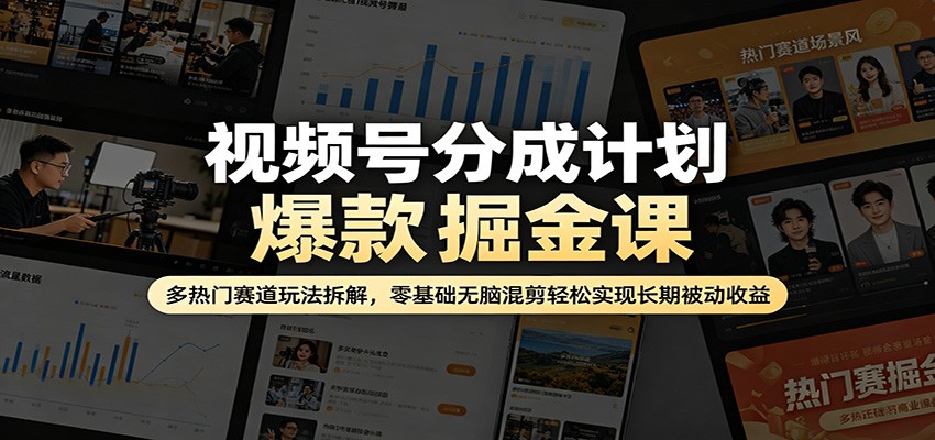 视频号分成计划爆款掘金课：多热门赛道玩法拆解，零基础无脑混剪轻松实现长期被动收益-网创资源
