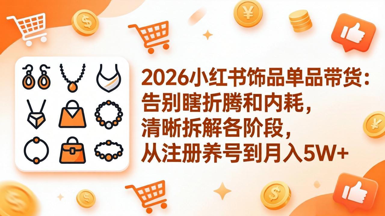 2026小红书饰品单品带货：告别瞎折腾和内耗，清晰拆解各阶段，从注册养号到月入5W+-网创资源