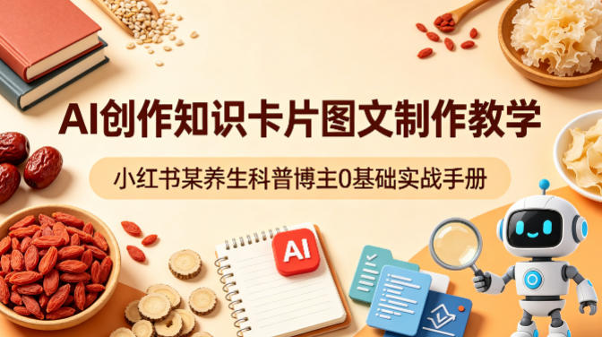 AI创作知识卡片图文制作教学，小红书某养生科普博主0基础实战手册-网创资源