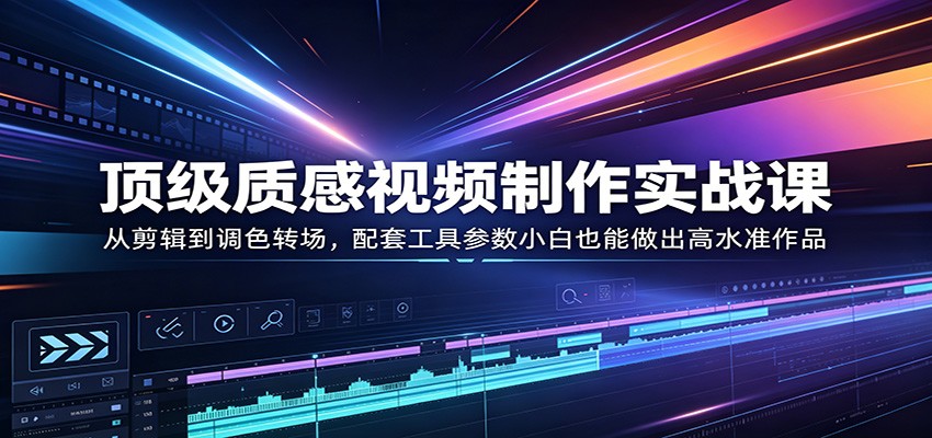 顶级质感视频制作实战课：从剪辑到调色转场，配套工具参数小白也能做出高水准作品-网创资源