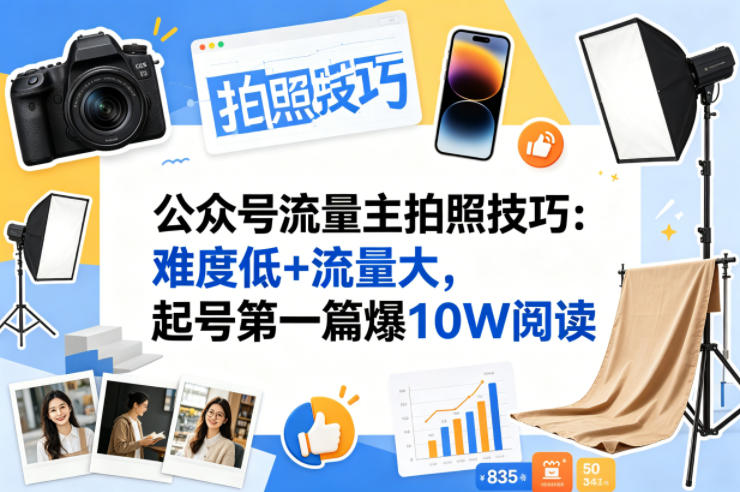 公众号流量主之拍照技巧赛道，难度低+流量大，起号第一篇就爆了10w阅读-网创资源