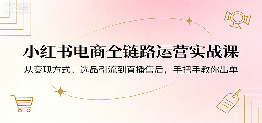 小红书电商全链路运营实战课：从变现方式、选品引流到直播售后，手把手教你出单-网创资源