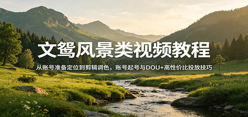 文鸳风景类视频教程：从账号准备定位到剪辑调色，账号起号与DOU+高性价比投放技巧-网创资源