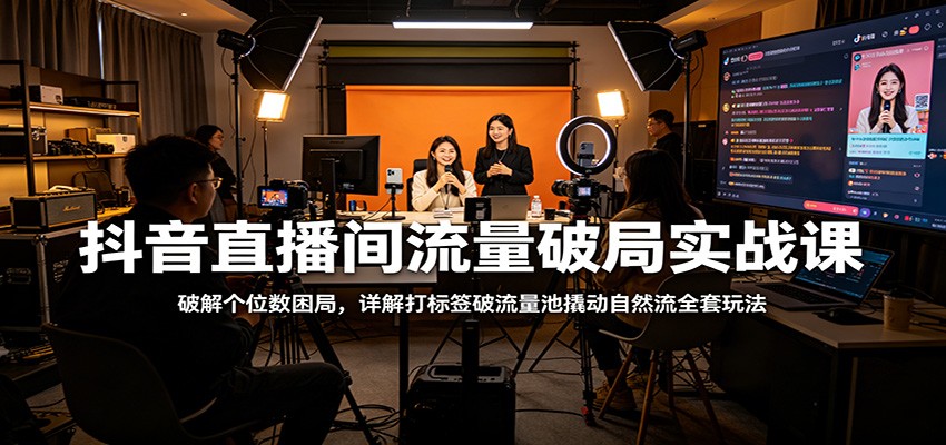 抖音直播间流量破局实战课：破解个位数困局，详解打标签破流量池撬动自然流全套玩法-网创资源