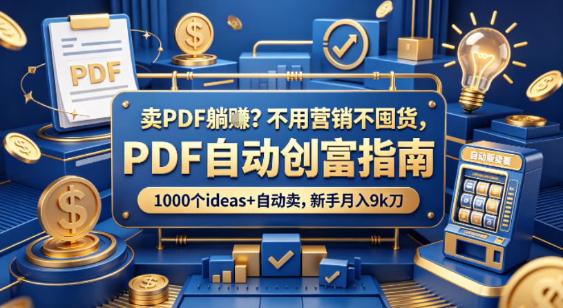 卖PDF躺賺？不用营销不囤货，PDF自动创富指南，1000个ideas+自动卖，新手月入9k刀【原创双语字幕】-网创资源
