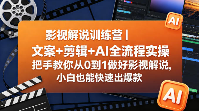 影视解说训练营｜文案+剪辑+AI全流程实操，把手教你从0到1做好影视解说，小白也能快速出爆款-网创资源