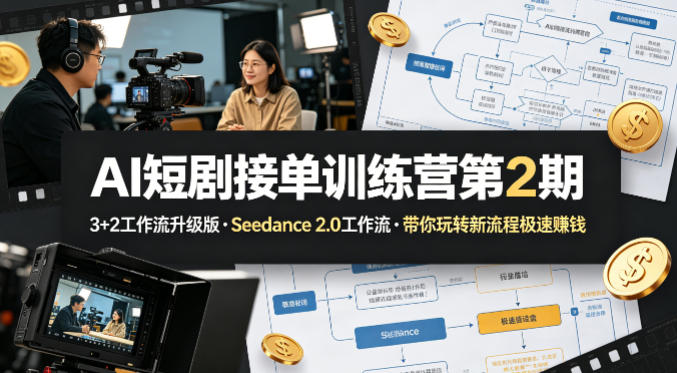 AI短剧接单训练营第2期，3+2工作流升级版，Seedance 2.0工作流，带你玩转新流程极速賺钱-网创资源