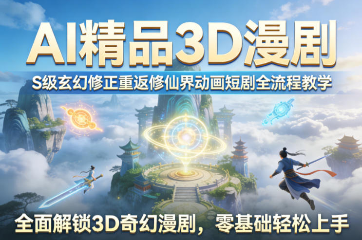 AI精品3D漫剧S级玄幻修正重返修仙界动画短剧全流程教学，全面解锁3D奇幻漫剧，零基础轻松上手-网创资源
