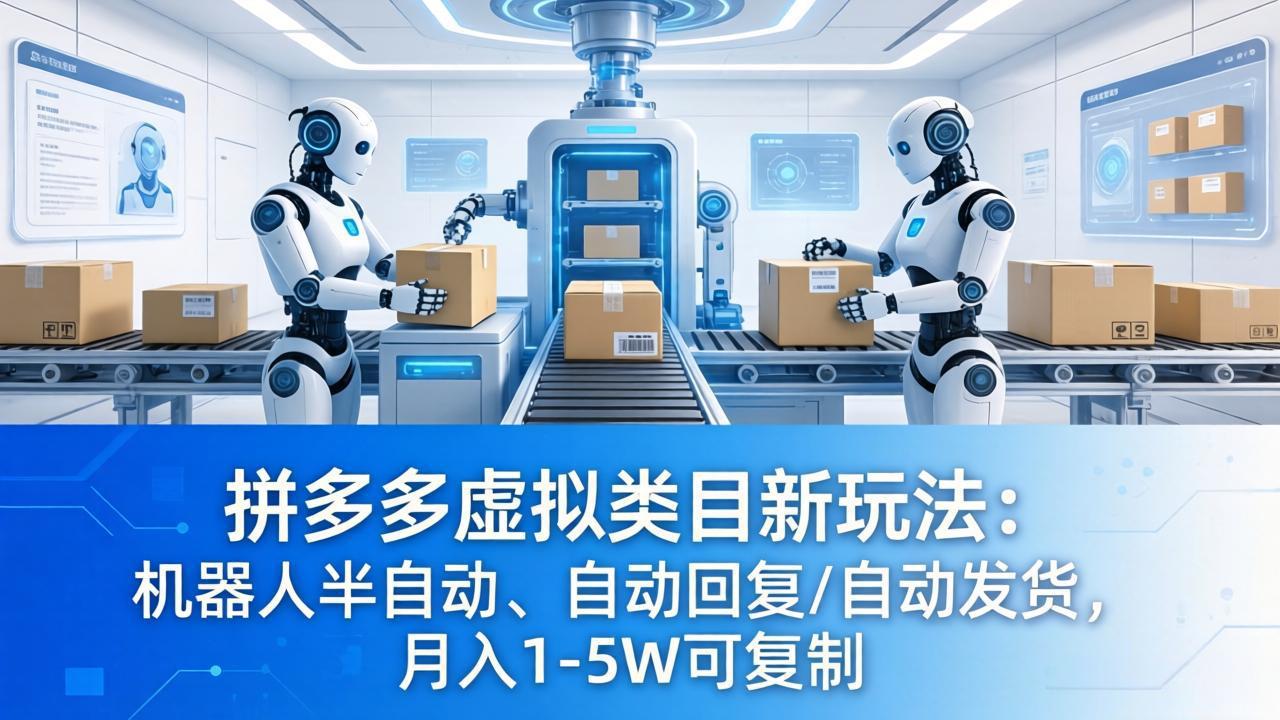 拼多多虚拟类目新玩法：机器人半自动、自动回复 /自动发货，月入 1-5W 可复制-网创资源