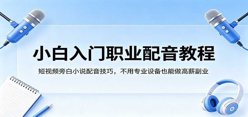 小白入门职业配音教程，短视频旁白小说配音技巧，不用专业设备也能做高薪副业-网创资源