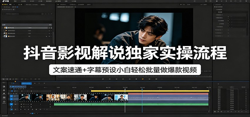 抖音影视解说独家实操流程，文案速通+字幕预设小白轻松批量做爆款视频-网创资源